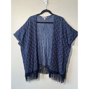 Victoria's Secret Fringe Kimono Women XS/S Open Front Boho‎ Oversized Blue Layer